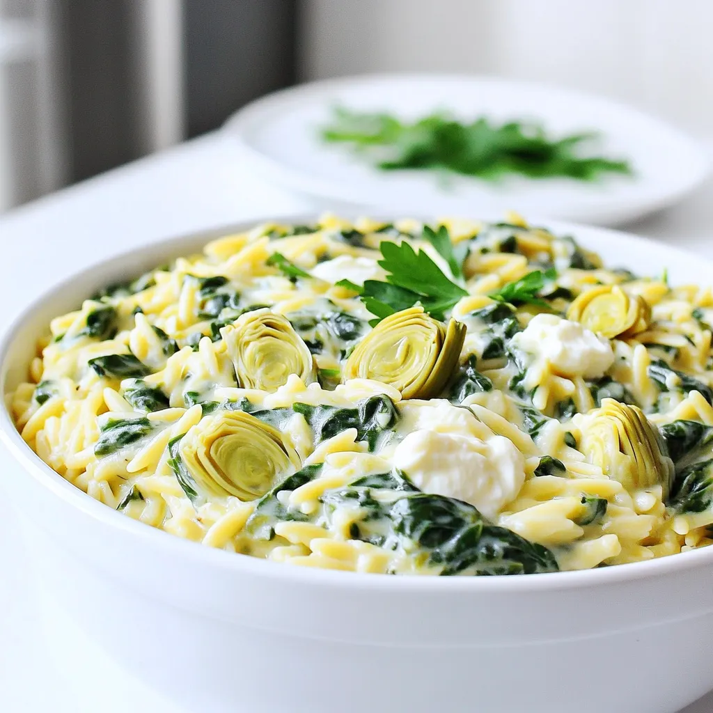 Creamy Spinach Artichoke Orzo One Pot Delight