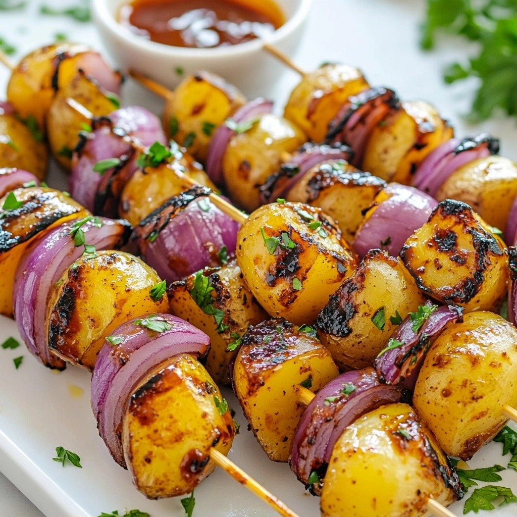 Crispy BBQ Grilled Potato and Onion Skewers Delight