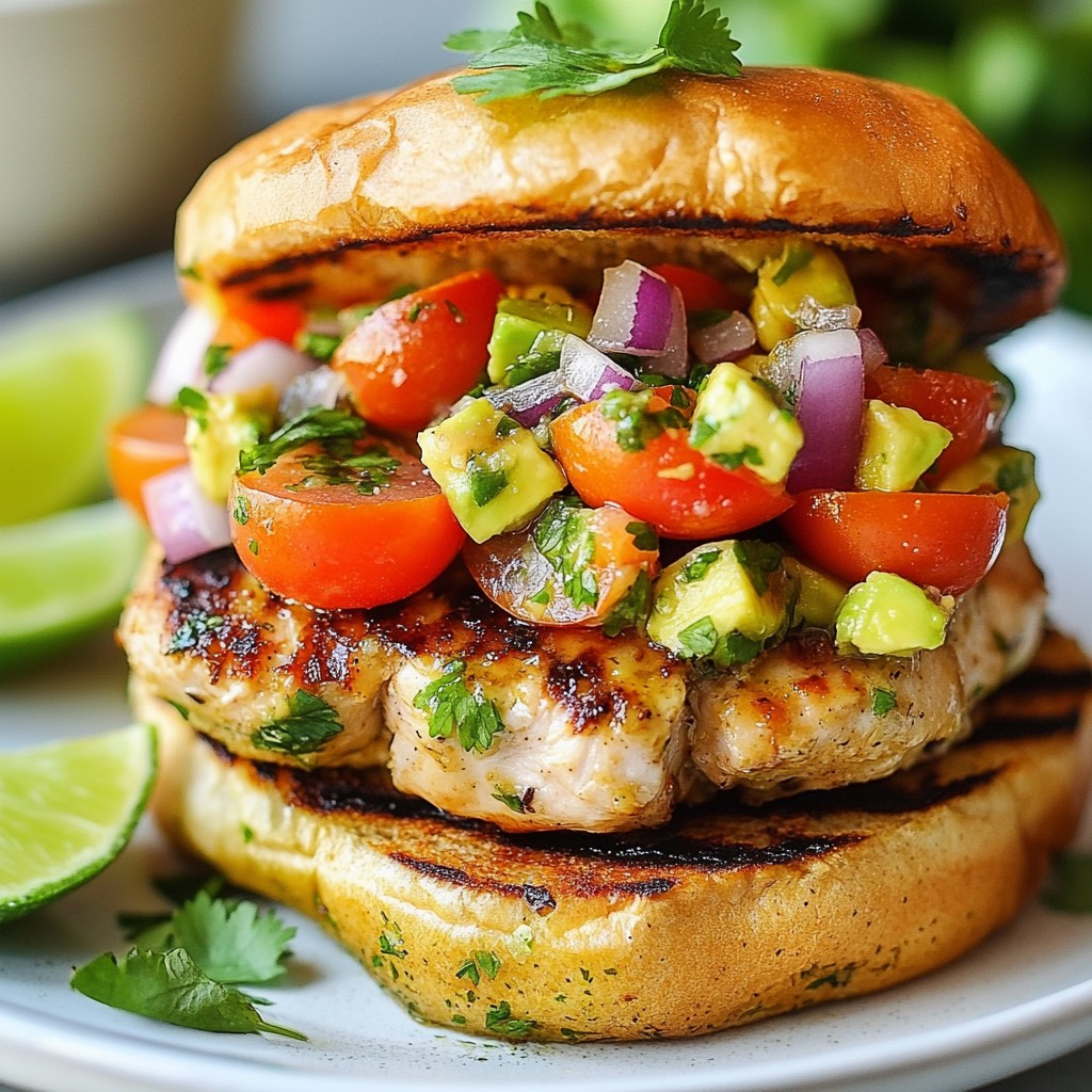 Grilled Chicken Burger with Avocado Salsa Delight
