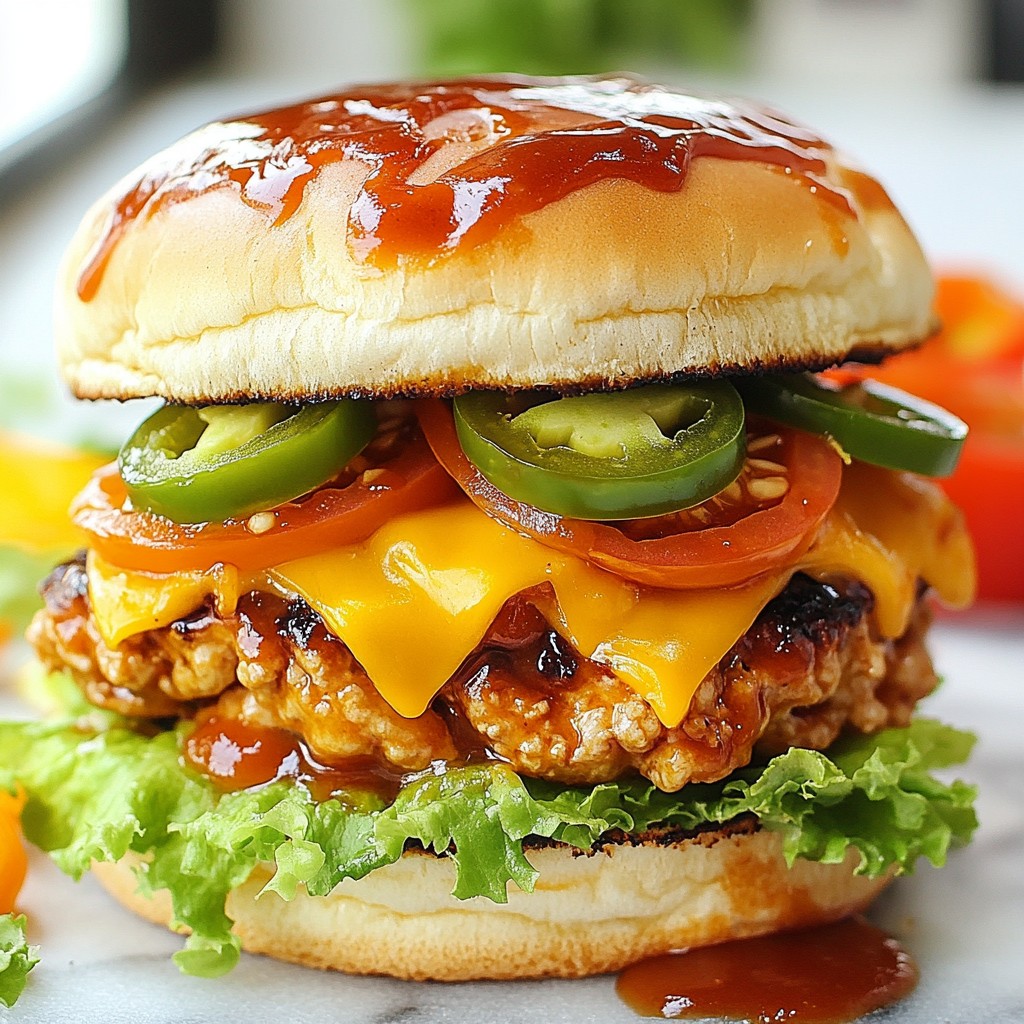 Cheesy BBQ Chicken Burger with Jalapeño Delight
