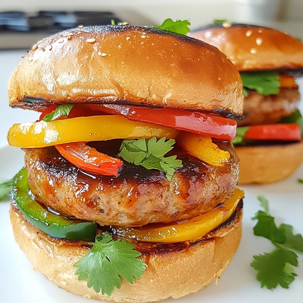 BBQ Grilled Chicken Sausage Burgers with Peppers Delight