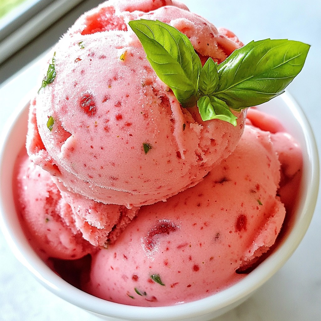 Strawberry Basil Lemonade Sorbet Refreshing Frozen Treat